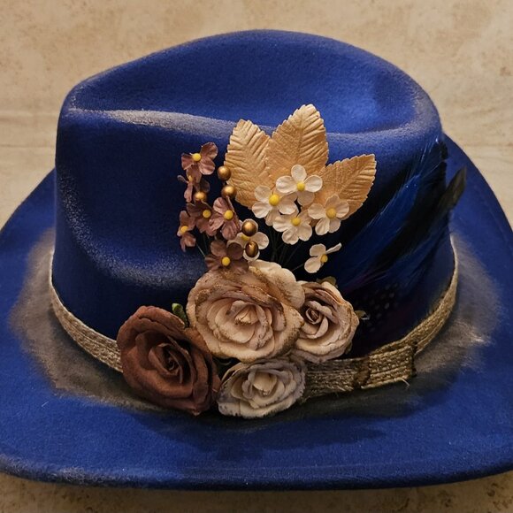 Custom Fedora Cobalt Blue Adjustable size NEW - Picture 3 of 4